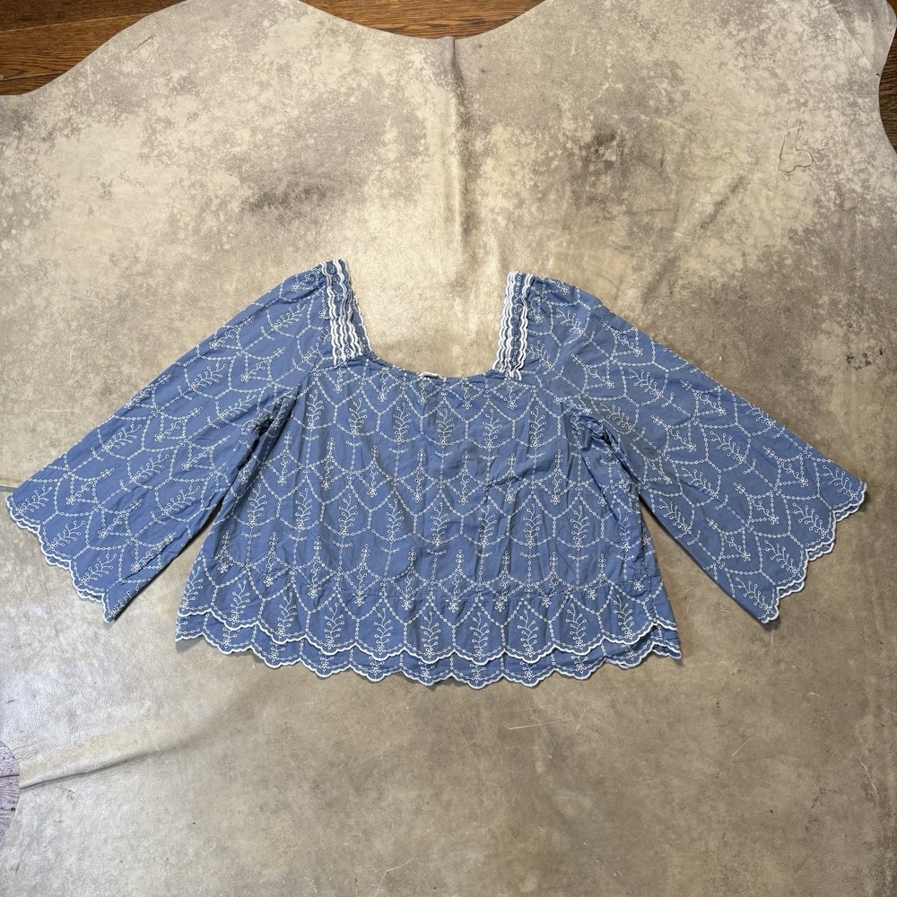 Caslon Blue Eyelet Knit Top Womens Plus Size 2X Square Neck Boho Spring